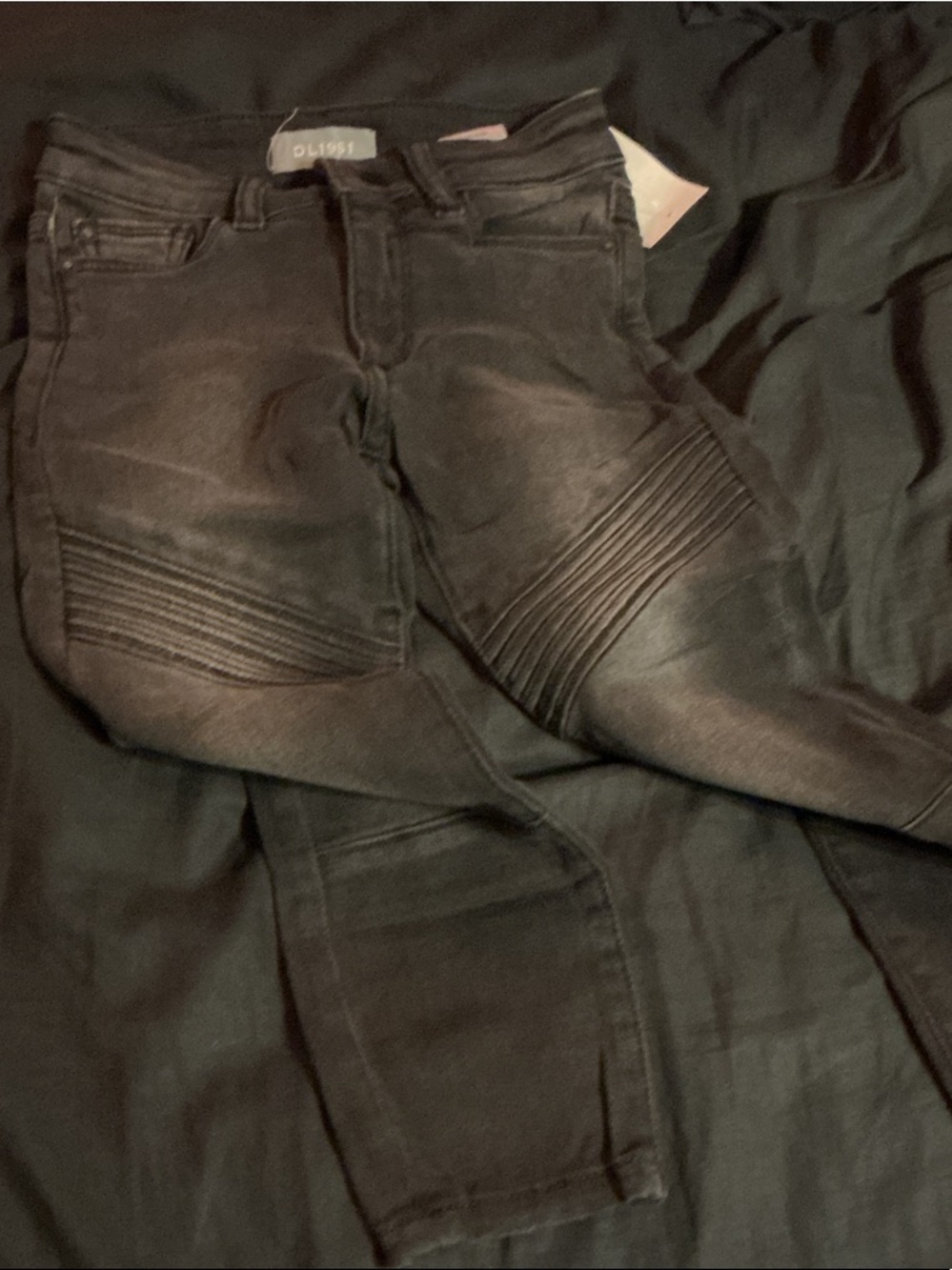 DL1961 Black Moto Skinny Jeans with Ribbed Knee Panels